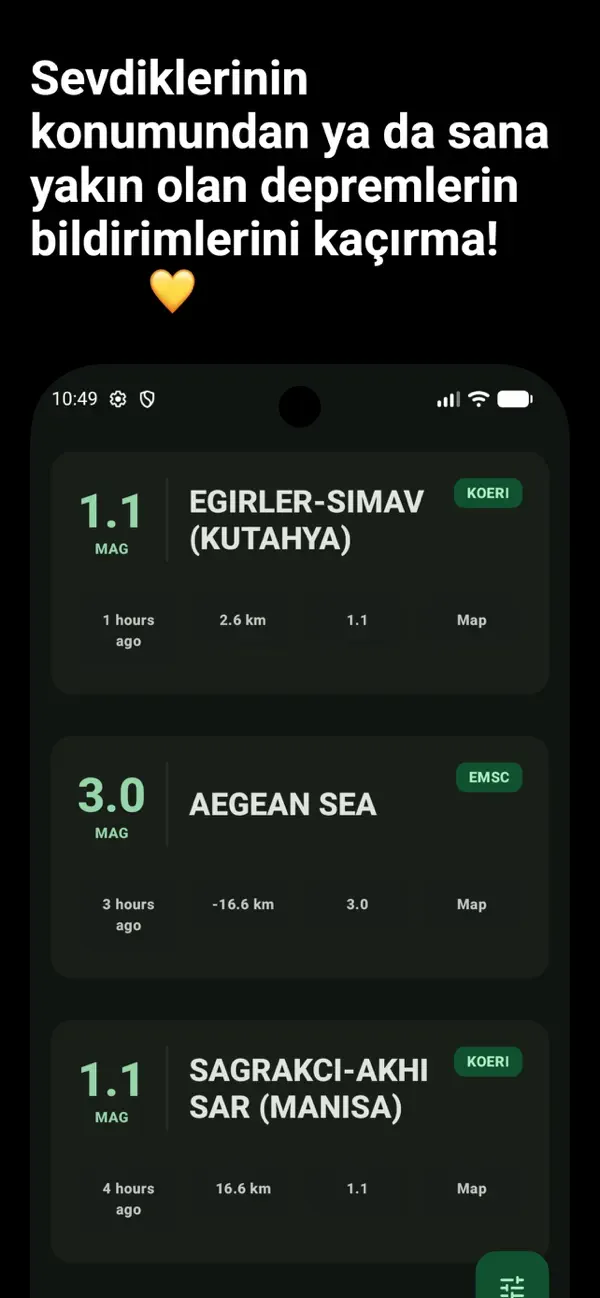 Actual iOS store screenshot of earthquake monitoring